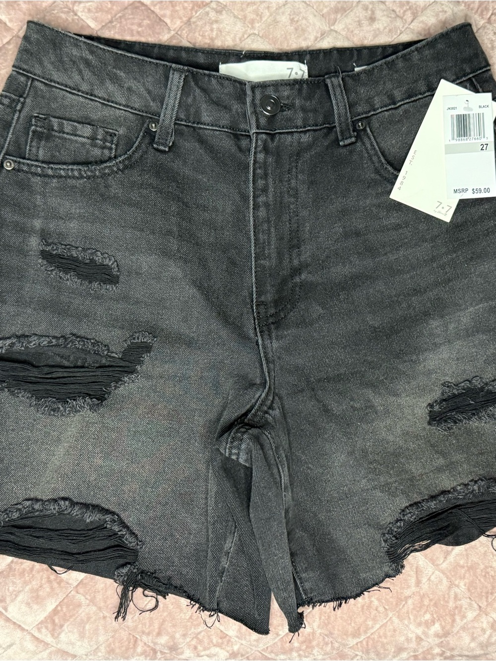 7 For All Mankind 90’s Black Denim Shorts with Button Front
